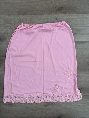 Pink Lace-Trim Midi Slip Skirt
